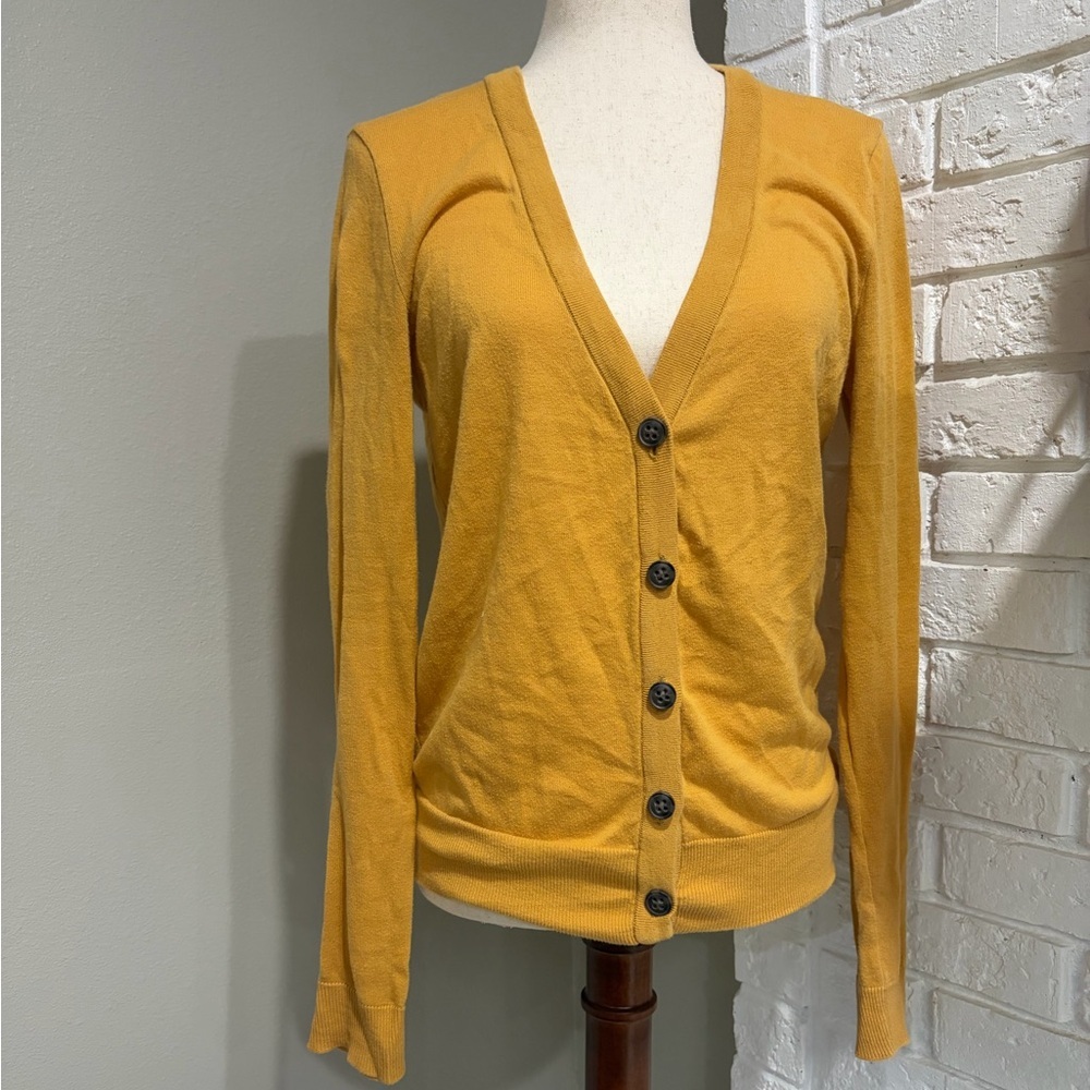 Women’s Mustard Yellow V-Neck Button Front Cardigan